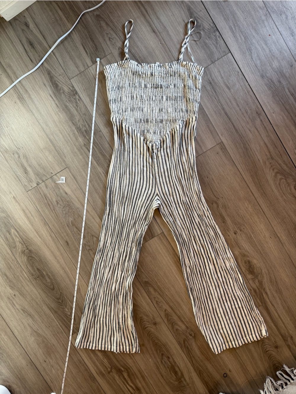 American Eagle Striped Smocked Jumpsuit